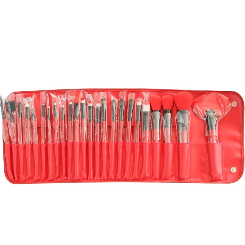 

wholesale 24pcs red handle makeup brush Custom Logo Cosmetic Makeup Brush Set, Customized color accepted