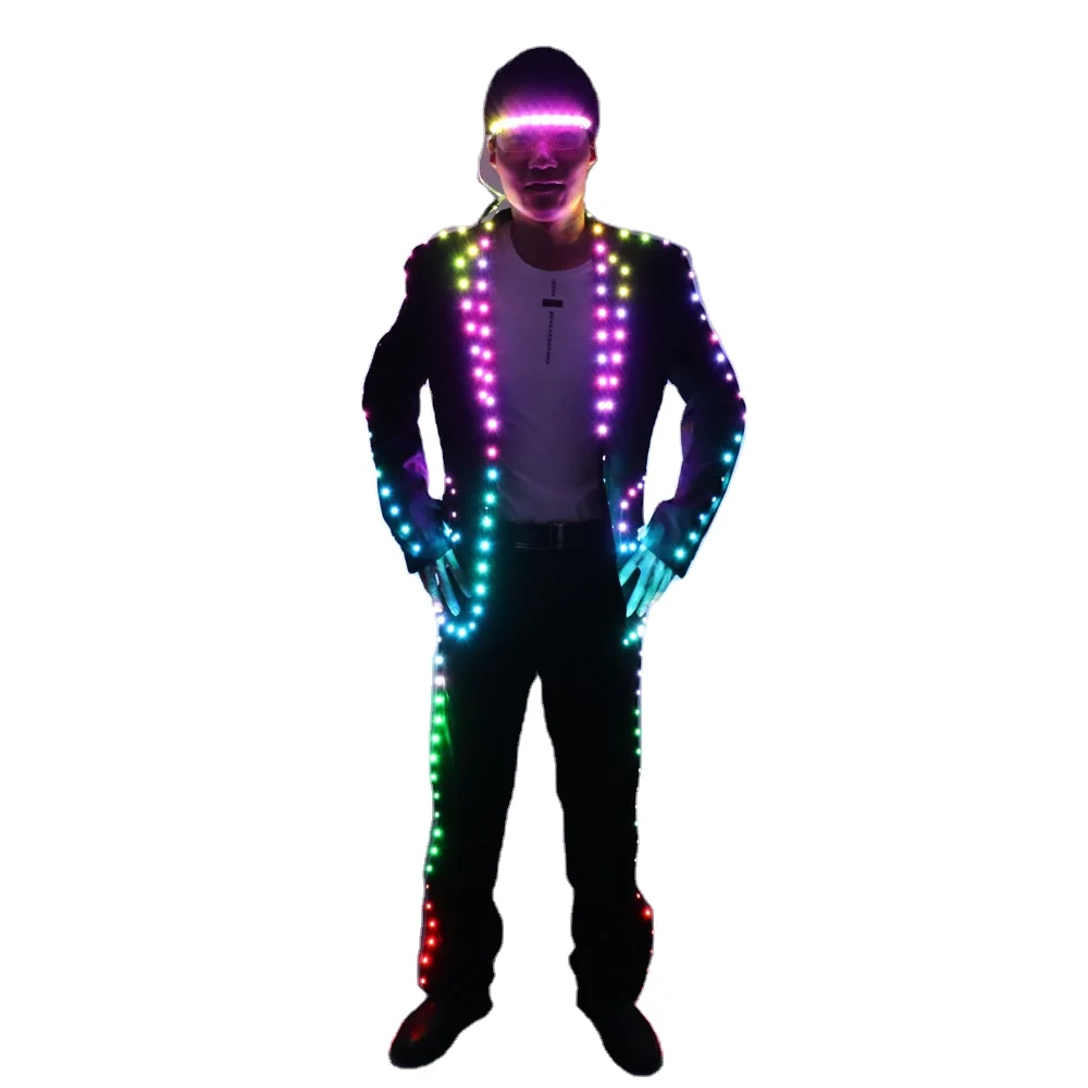 

Full Color Digital LED Illuminating Suit, IC Remote Control LED Jacket for Bar Hosting, Wedding Men's dress Costume Tron suit, Red