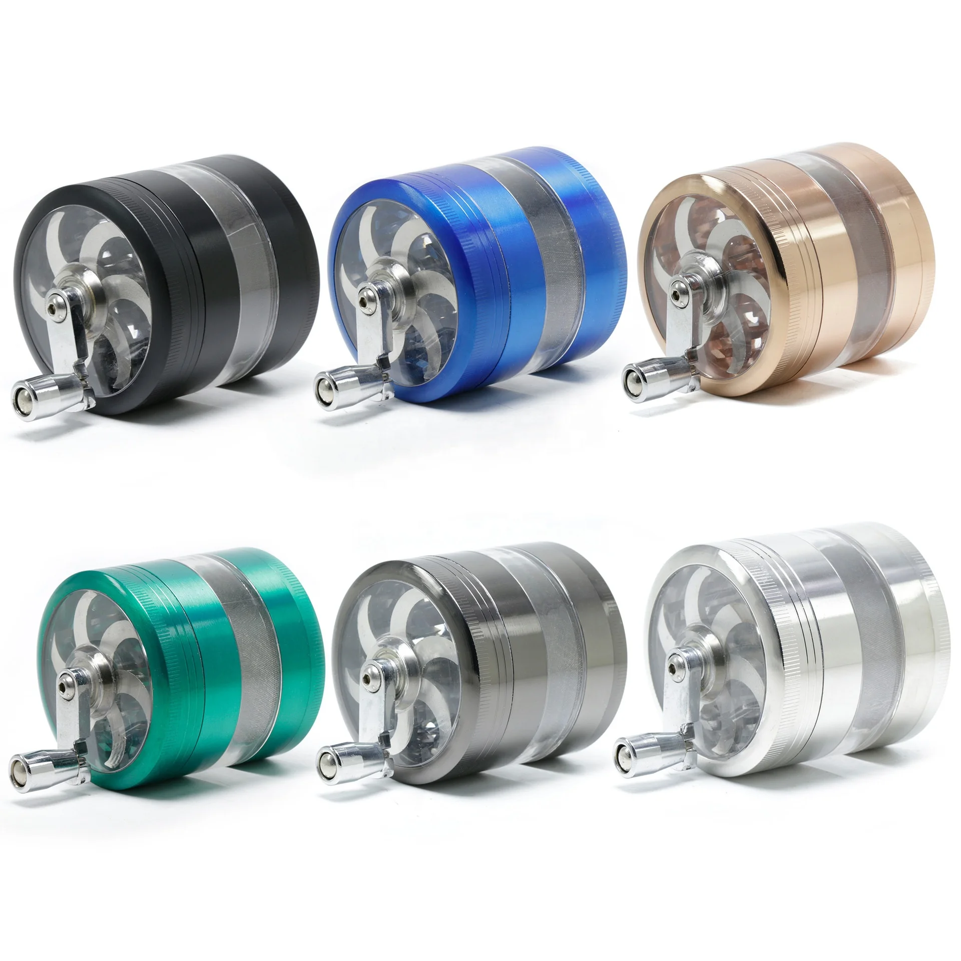 

4-piece Hand Crank Dry Herb Grinder Diameter  Zinc Alloy Transparent Window Cigarette Grinder, Picture