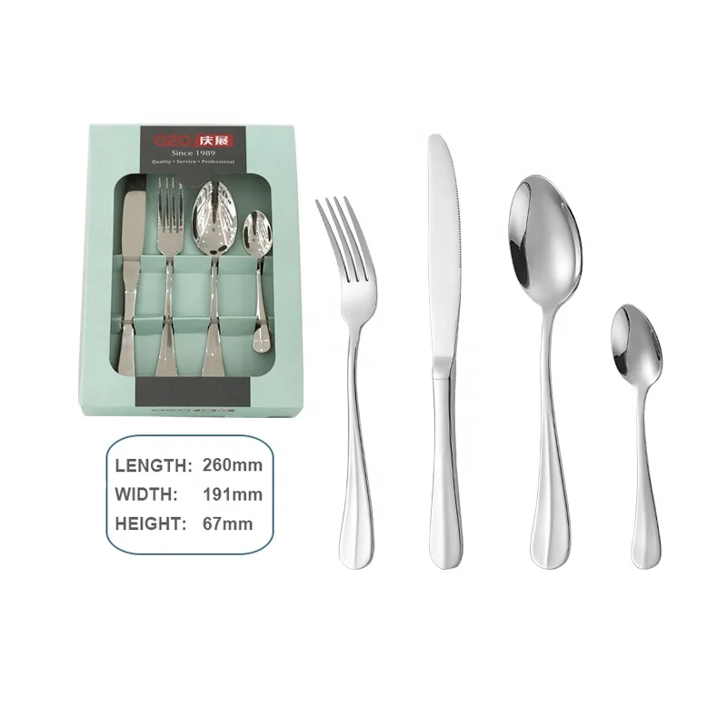 

#113 QZQ 4pcs Big Handle Reusable Stainless Steel Cutlery Set with Gift Box