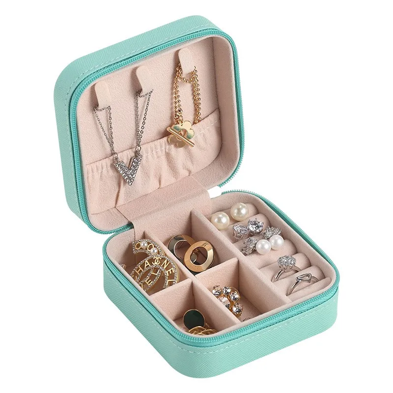 

Wholesale Luxury Pu Leather Travel Portable Ring Women Girls Gift Jewelry Box With Zipper Closure, Black,pink,white,blue
