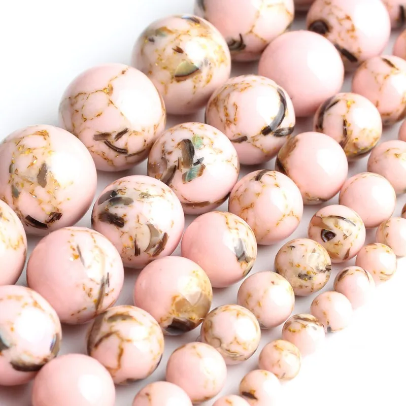 

Wholesale Round Pink Shell Turquoises Stone Beads For Beadwork Jewelry Making DIY Bracelet