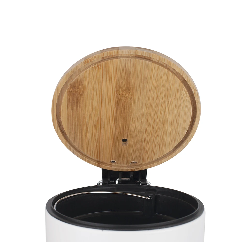 
Latest Design High Quality 3l White Powder Coating Bamboo Lid 10 gallon trash can 
