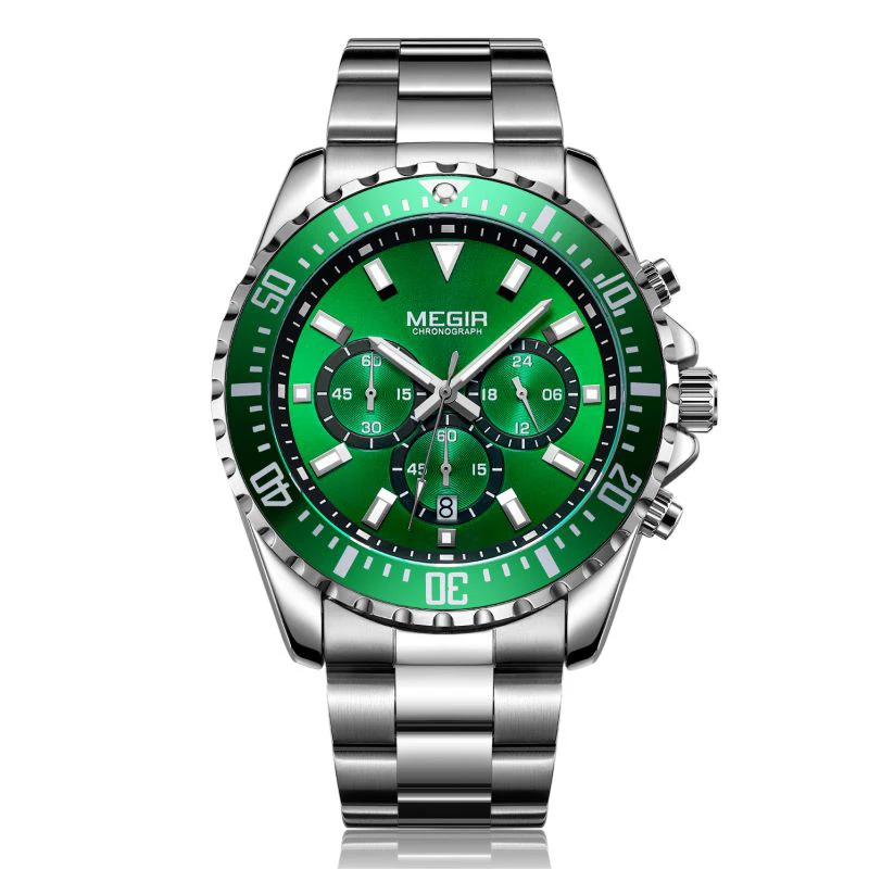 

Erkek Saat MEGIR 2064 Fashion Chronograph Roles Watches Men Wrist Luxury Waterproof Quartz Watch Reloj Hombre, Black, silver, blue