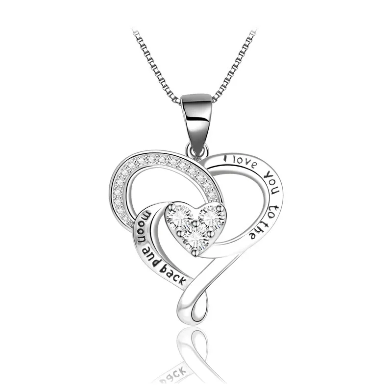 

Romantic Ladies 925 Sterling Silver 'I Love You To The Moon and Back' Love Heart Women Pendant Necklace