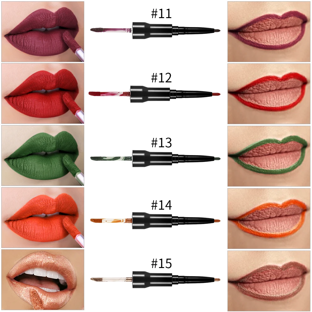 

Easy to Color Long Lasting Waterproof Vegan Matte Lipstick and Lip Liner 2 in1 Set, 15 colors