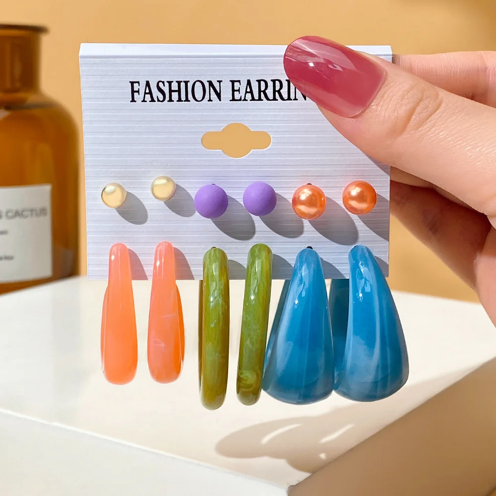 

Fashion Acrylic Flower Colorful Stud Earrings Set For Women Summer Dangling Earring