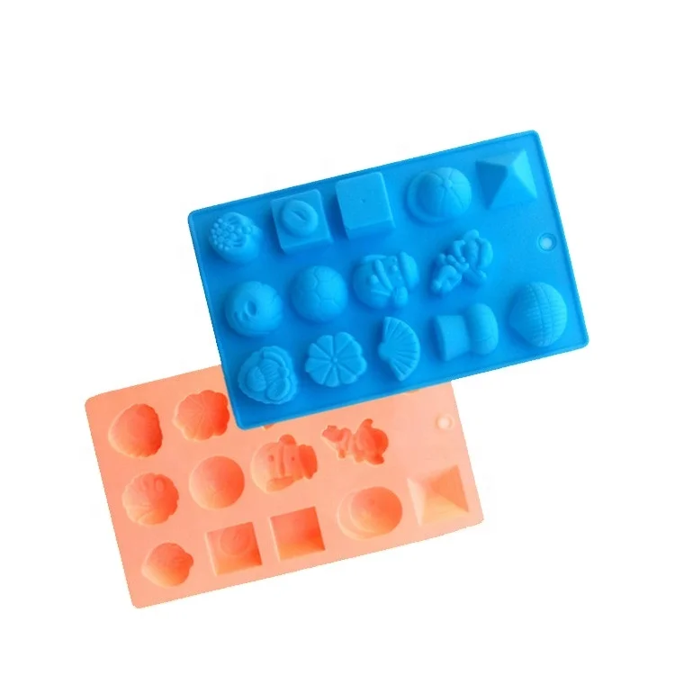 

14 Holes Various Shapes Silicone Cake Jelly Candy Soap Candle Chocolate Molds Cake Baking Tools Ice Moulds Ice Tray, Random color