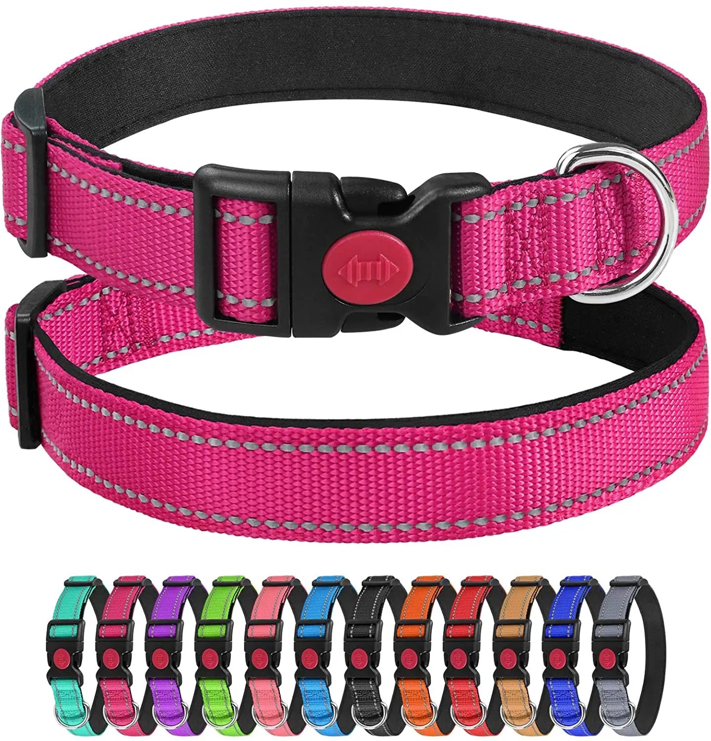

Small Order Wholesale Strong Safety Locking Buckle Adjustable Neoprene Nylon Pet Neckband Reflective Dog Collar