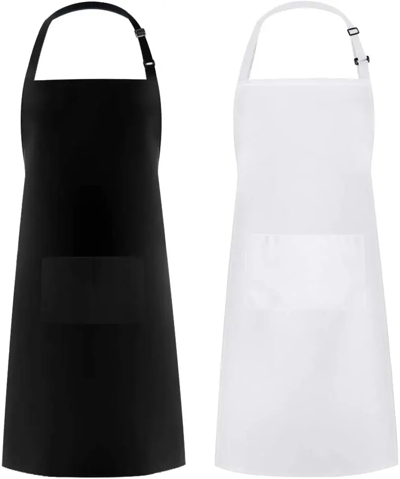 

Hot Sale Cotton Adjustable 2 Pockets Cooking Kitchen Aprons for Women Men Chef, Black/white/customized