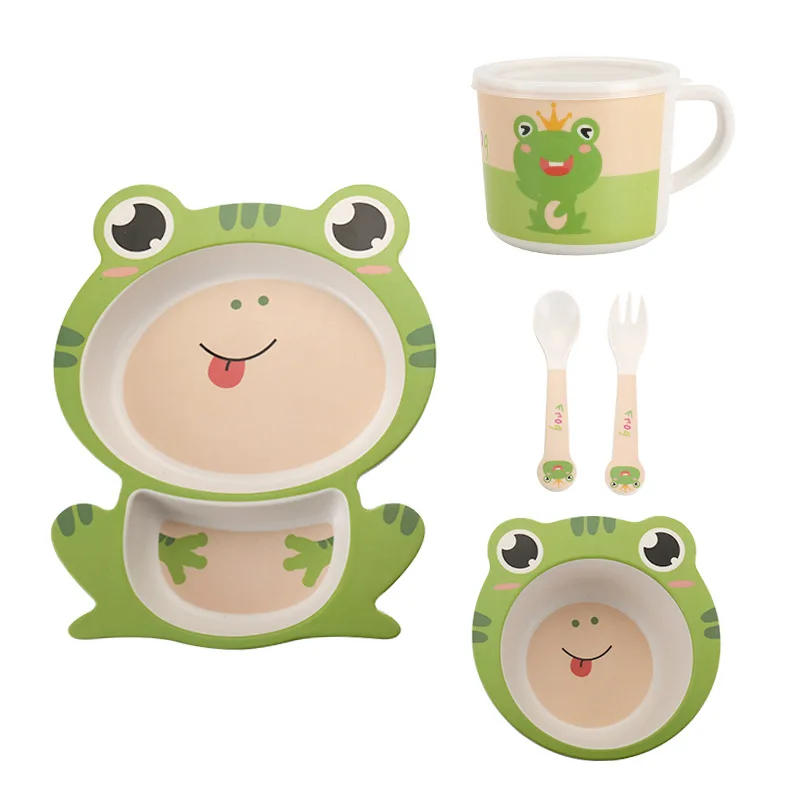 

5pcs cute Bamboo Fiber Cartoon Animal shape monkey cow lion panda Healthy Bamboo Fibre Dinner kids baby Children Tableware Set, Customized color