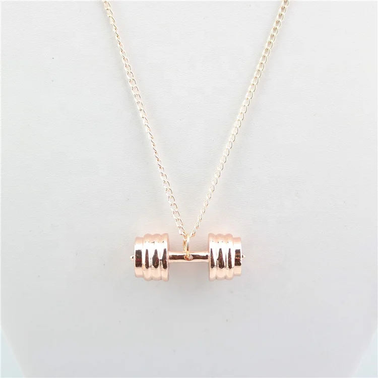 

Fashion Punk Style Fitness Weightlifting Gym Crossfit Charm Jewelry Long Chain Pendant Necklace, Gold/silver/rose gold