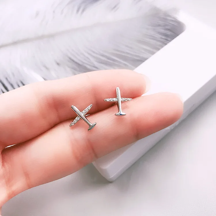 

Hot Sale Jewelry Zircon Small Airplane Plane Sterling Silver Stud Earrings