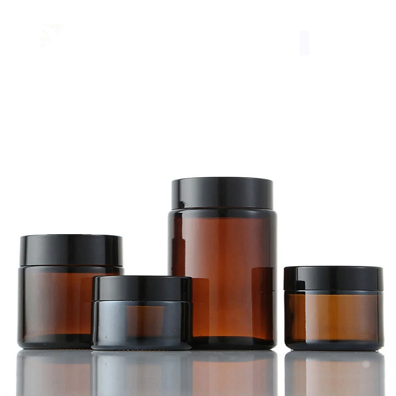 

Wholesale 30g 50g 60g 100g 120g 150g 240g 270g cosmetic containers amber face cream glass jar with black or golden screw top
