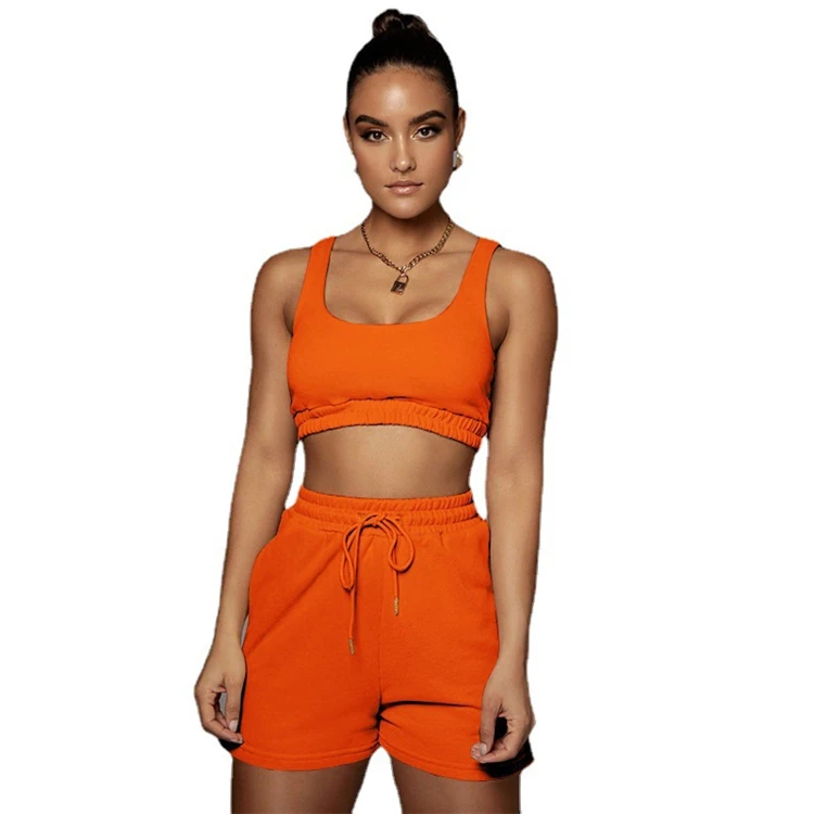 

2021 Custom Logo 2 Pieces Short Set Woman Summer Biker Lady Short Pants Jogger Sweat Suit Running Set Two Peice Set Shorts, You can mix different colors