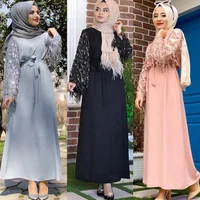 

New Stylish Islamic Clothing Chic Fresh Sweet Wind Lace-up Long Middle East Dress Robe Open Abaya Dubai