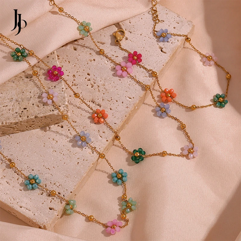 

JOJO Fashion 2023 Dainty Summer Boho jewelry Lovely Daisy Flowers Beaded Charm Statement Collar Choker Bracelet Body chain