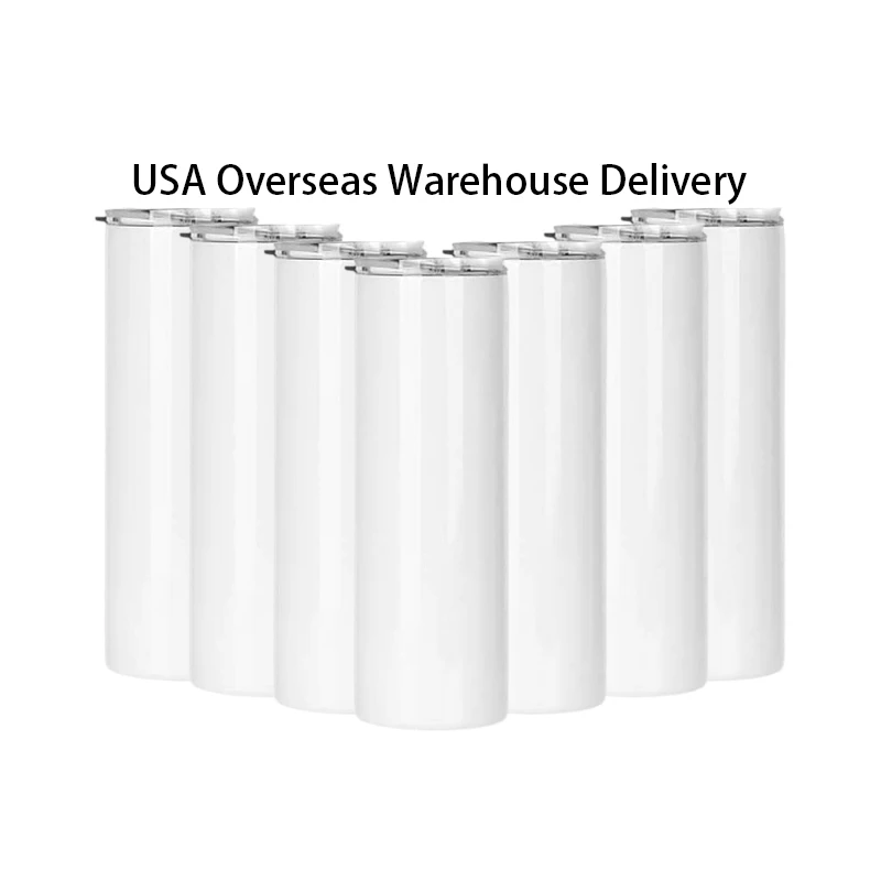 

US Shipping christmas 20 oz Stainless Steel diy Double Wall white Blank Sublimation Straight Tumbler cups With Lid Straw, Customized color