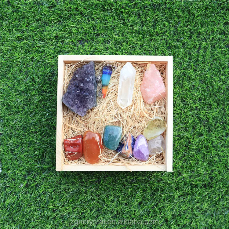 
Wholesale customized Reiki crystal healing stones Chakra gift set with box 