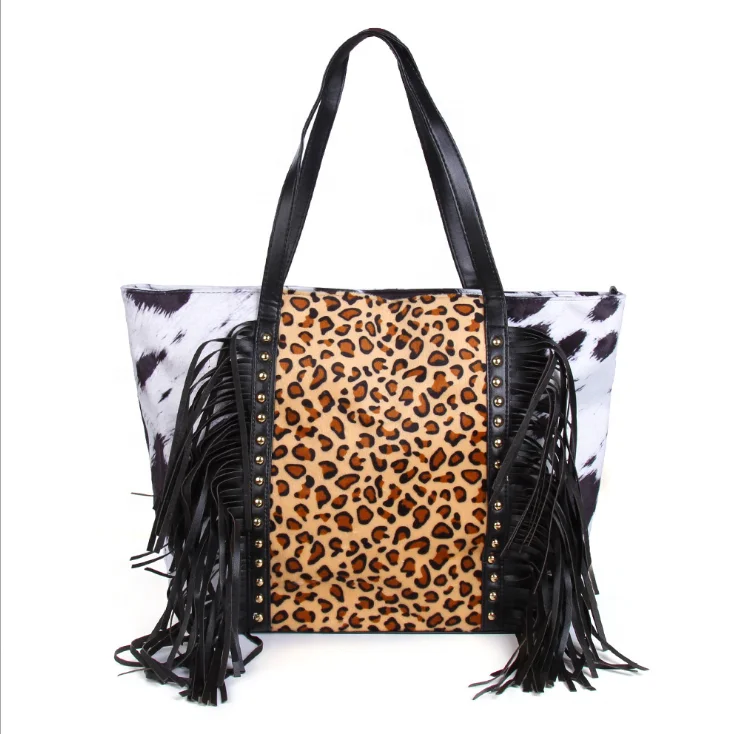 

Hot Selling Monogrammed High Quality Leopard Tassel Tote Handbag
