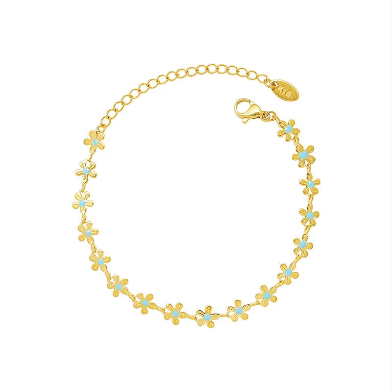 

INS Sweet Style Gold Flower Blue Enamel Design 18K Gold Plated Charms Necklace Bracelet Jewelry Set