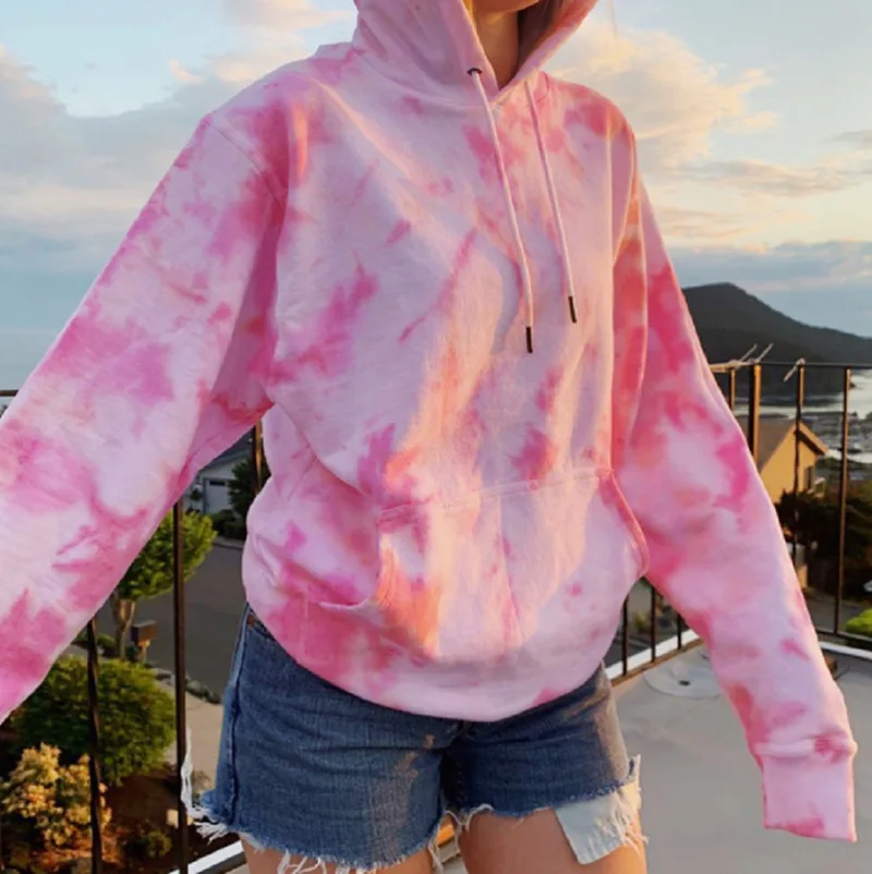 

Wholesale new custom long-sleeved plus size hoodies for women tie dye pattern pullover hoodie