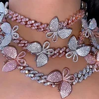 

Iced out jewelry cuban link chain diamond butterfly necklace