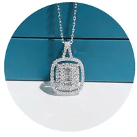 

Wholesale High Quality Popular Design Square Shape Real Diamond Pendant 18K Solid White Gold Luxury Pendant Necklace For Women