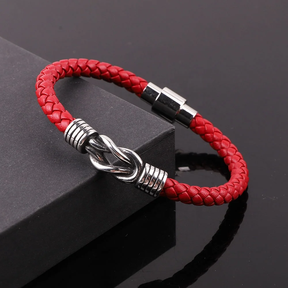 

High Quality New Design Vintage Stainless Steel Infinity Charm Genuine Leather Bracelet For Men JBS12490