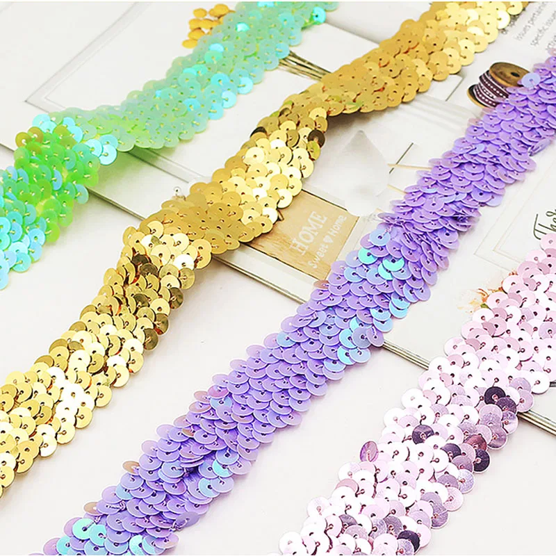 

Deepeel KY335 3cm Elastic Sequins Ribbon Sequin Lace Fabric Trim For Sewing Stage Dress DIY Wedding Decoration Accessories