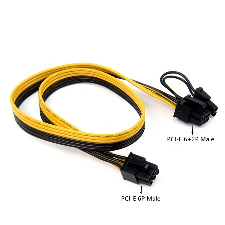 

PCI-E 6-Pin Male to 8-Pin (6+2) Male PCI Express Power Adapter Cable 18awg for Graphics Video Card Server Power Supply, Yellow