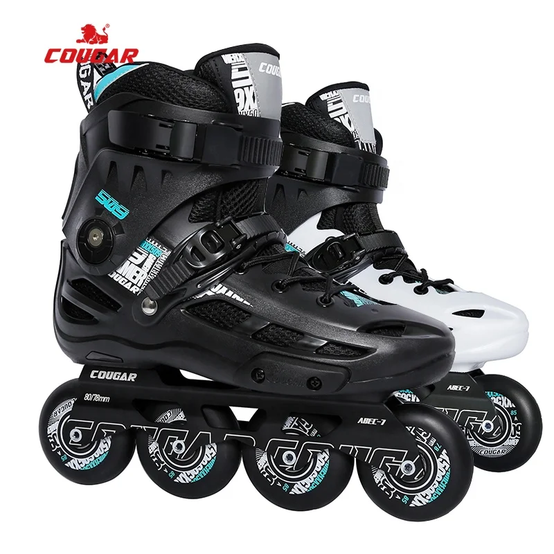 

New Design Cougar Roller Skate 2 In 1 Inline Skate Shoe For Adult Black White Slalom Freestyle Urban Skating, Black, black/ white