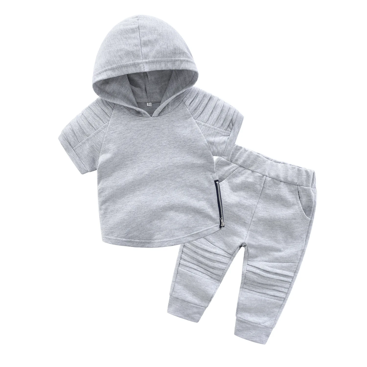 

R40036S Wholesale children's clothing 2021 summer new children's hooded casual sets boy's short-sleeved cotton sweater suit, As pictures