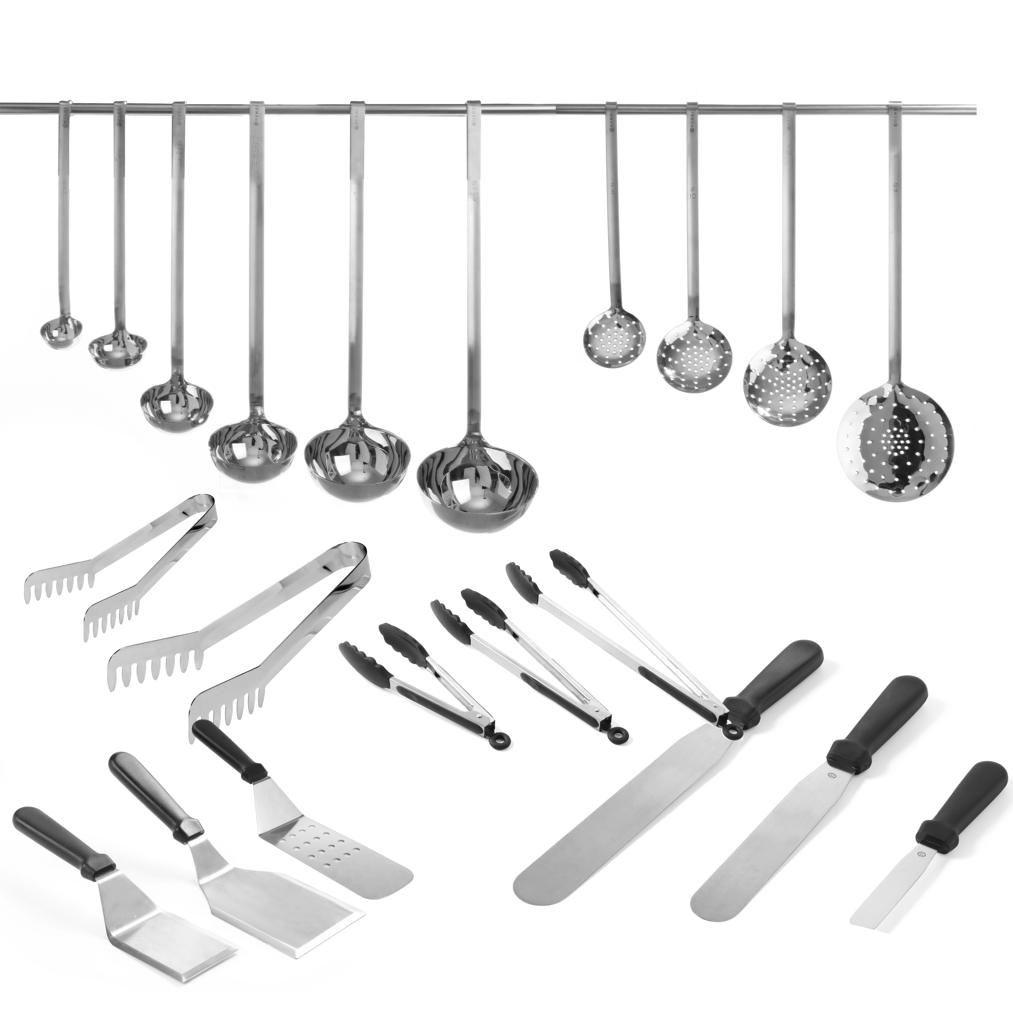 

Laddle, skimmer, basting spoon, whisk and more restaurant stainless steel kitchen utensil for chef