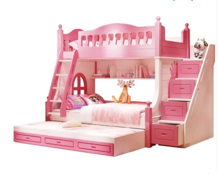 लड़कों के लिए जुड़वां आकार मचान बच्चों लकड़ी चारपाई बिस्तर पूर्ण आकार बिस्तर रानी आकार कप्तानों बिस्तर गुलाबी WJX-A071