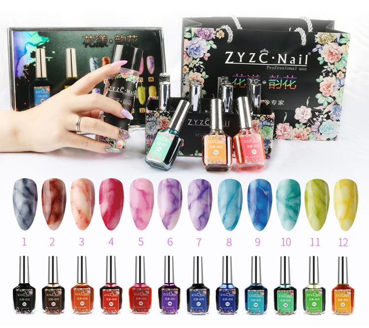 

No lamp fast air dry Oil painting texture nail beauty design 12 colors charming nail marble ink gel liquid for nails, 12 colors available