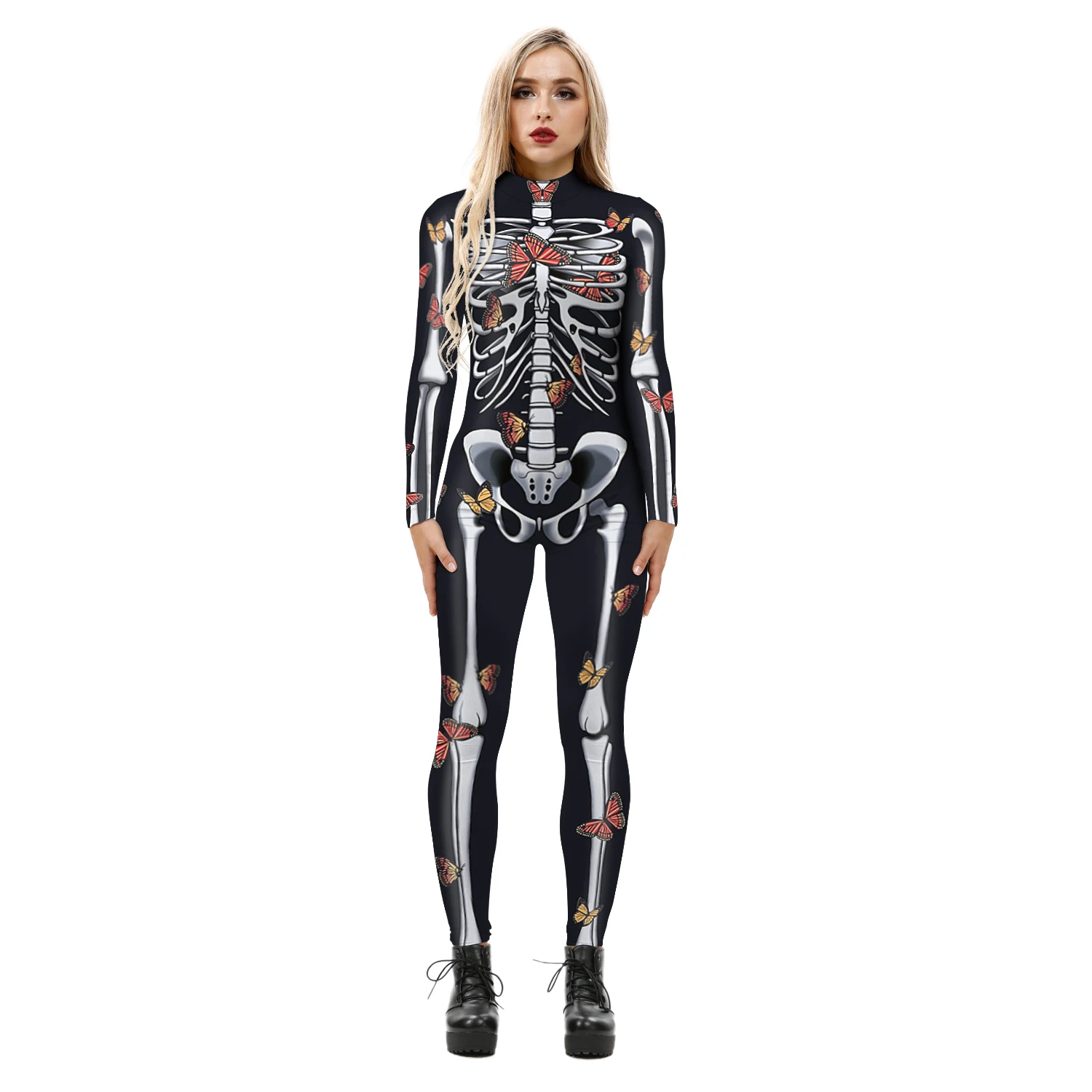 

Cross-border hot Halloween skeleton female bodysuit 3D digital printing women's cosplay tight long sleeve cosplay costume adult