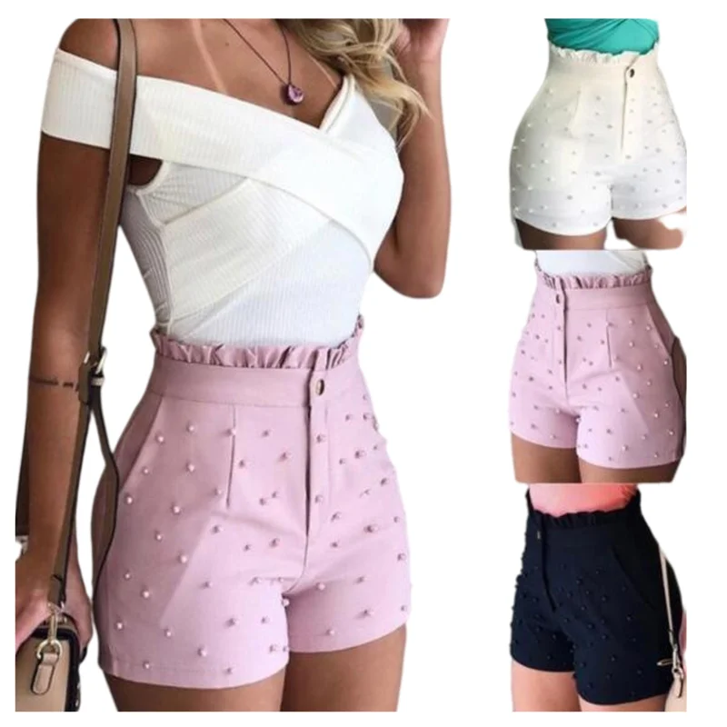 

Women's Beaded Cannonball Shorts Slim Fashion Solid Color Sexy Shorts