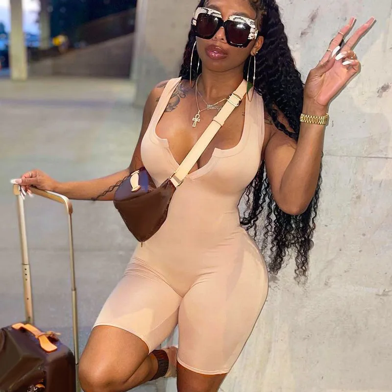 

Female Slim Sports Wear Solid Color Sleeveless Bodycon Rompers jumpsuits women 2022, Picture