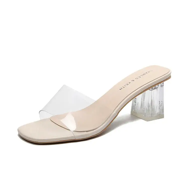 

2022 summer brand new ladies' offical dress grace elegent jelly sandals women's square chunky heels transparent heels