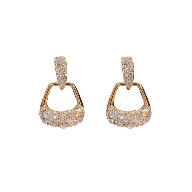 

JUHU 2021 New luxury Wedding geometric alloy ear buckle rectangular drop earrings diamond-studded alloy jewelry for women, Gold