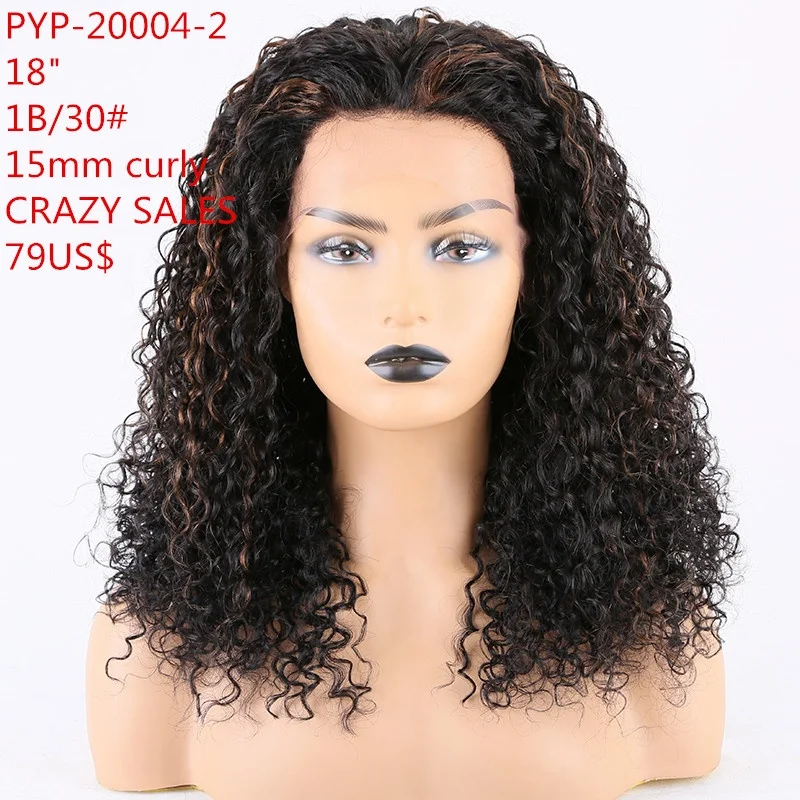 

Crazy Sales Indian Remy Human Hair Ombre Color Curly Lace Front Wigs, 1b/30#