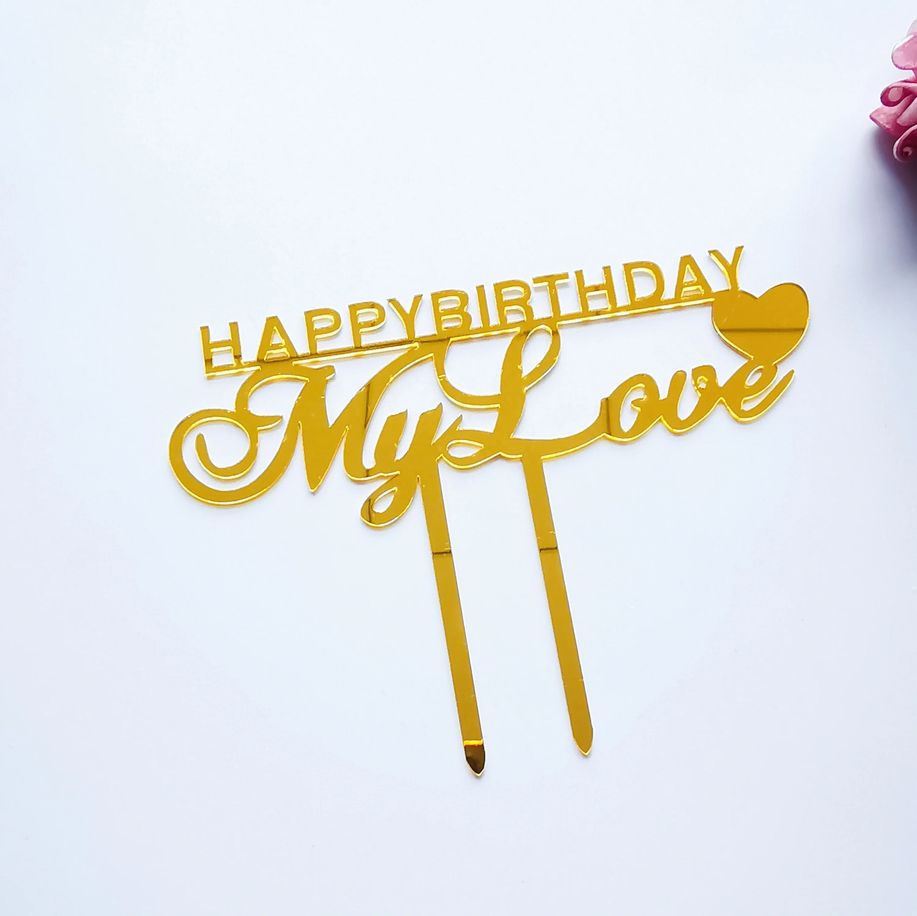 

Gold Happy Birthday My Love Heart Acrylic Cake Topper for Cake decorations