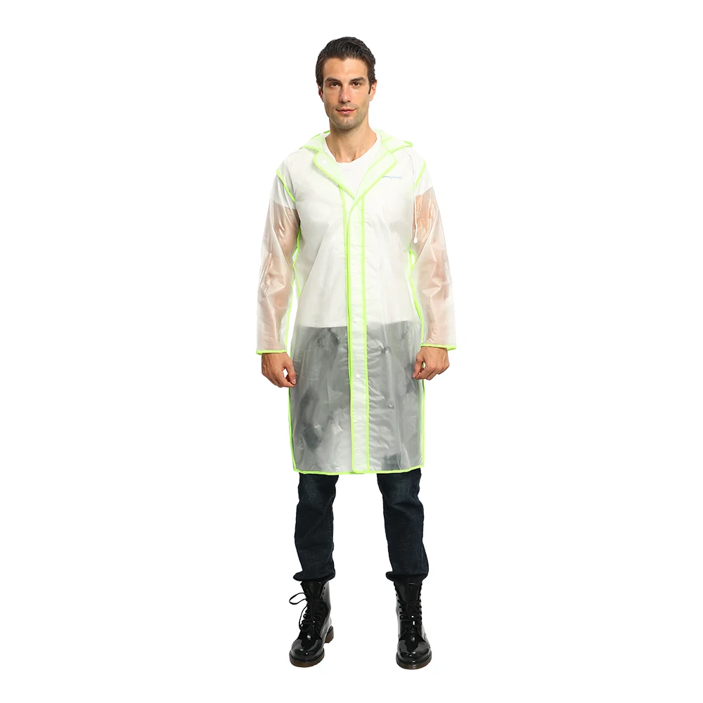 

Fashion Waterproof Outdoors EVA Transparent Reusable Raincoat Long Poncho Plastic Rain Coat For Adult, Pink,blue,green,black