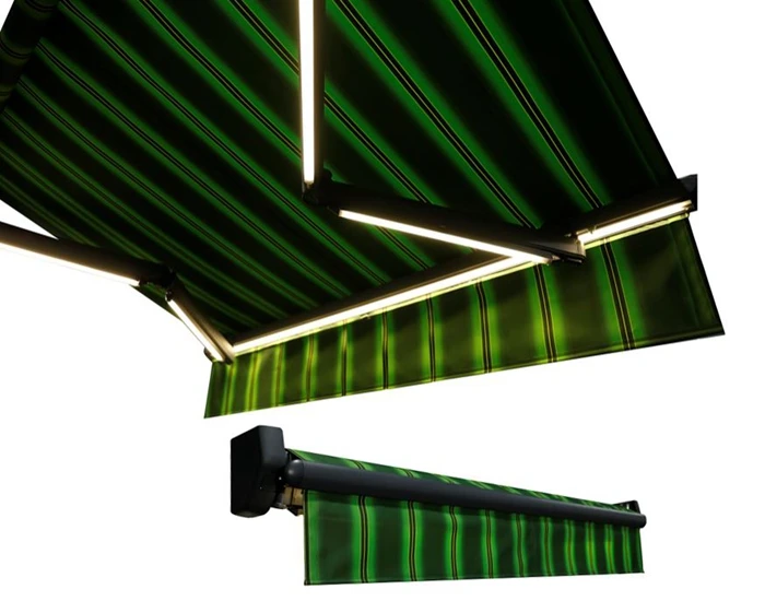 新设计价格实惠的庭院铝led灯户外遮阳帘可伸缩商业遮阳篷可伸缩出口