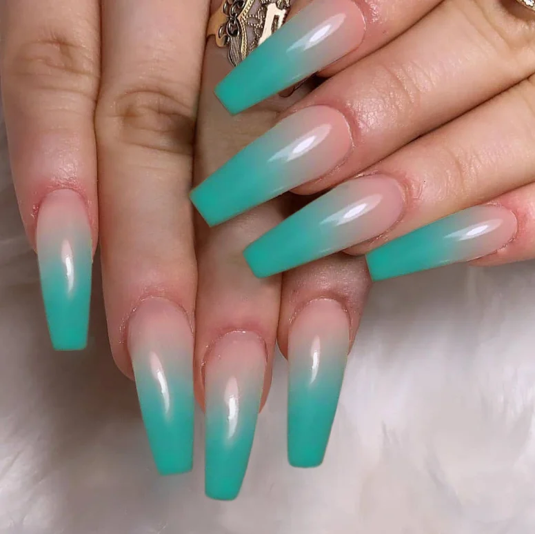 

Green Ombre Long Ballerina coffin nail press on nail manufacturer press on coffin nails