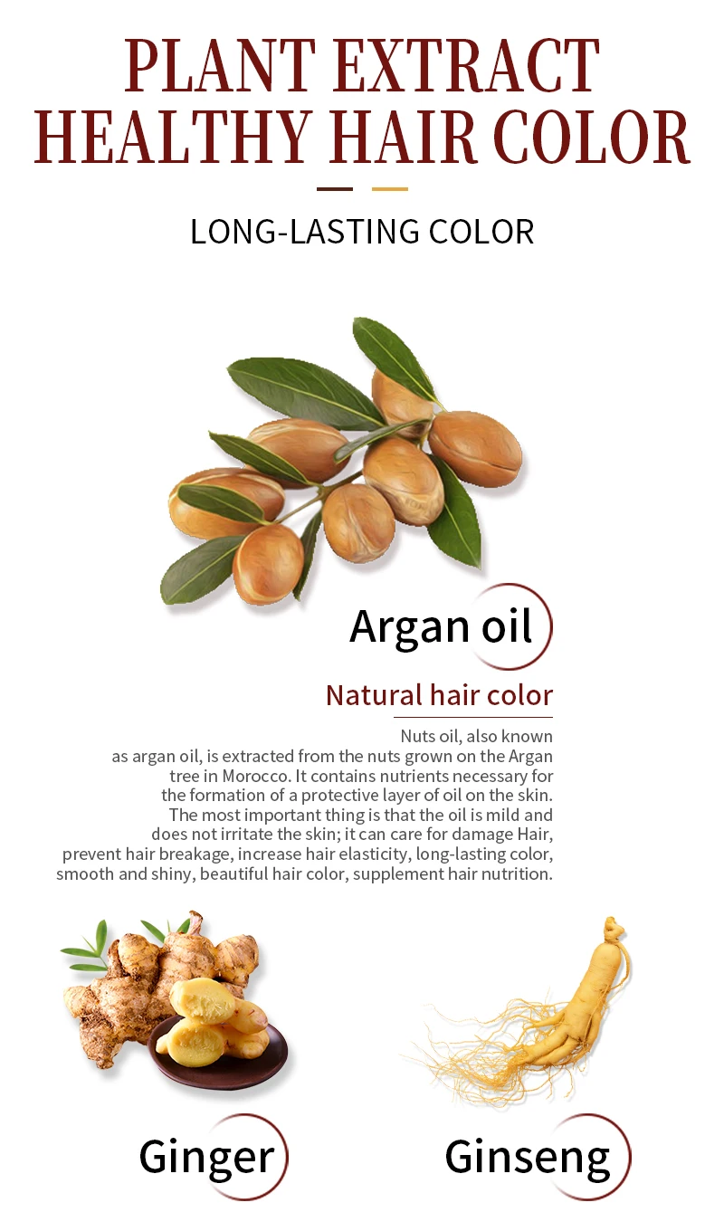Argan Oil Brown Color Shampoo Magical 5 Minutes Fast Color Hair Dye 100 Cover Black Hair Oem