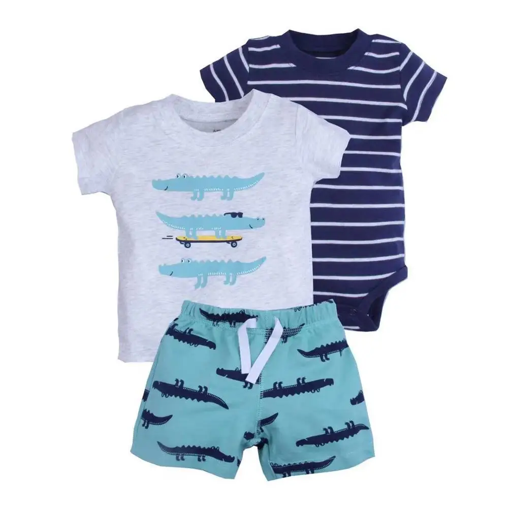

New arrivals fashion 3 piece baby clothing set 100% cotton fancy cartoon baby boy clothes