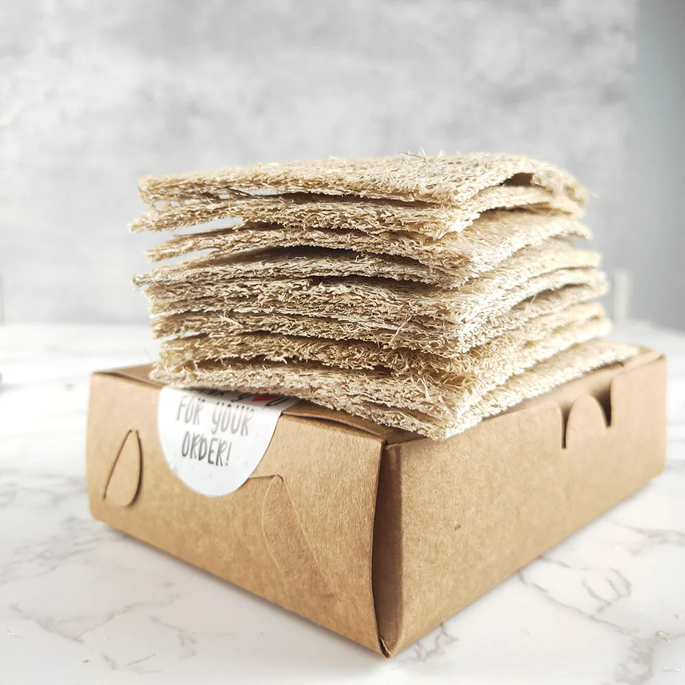 Customized 10 Packs Flat Natural Compostable Kitchen Scrubber Dish Cleaning Loofah Sponge Comfort Touch Rectangle Scouring Pads