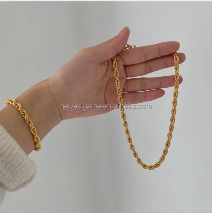 

wholesale Women's Fashion Dainty 5mm Twisted Chain Necklaces Brass 24K Gold Plated Jewelry 2021 New Design